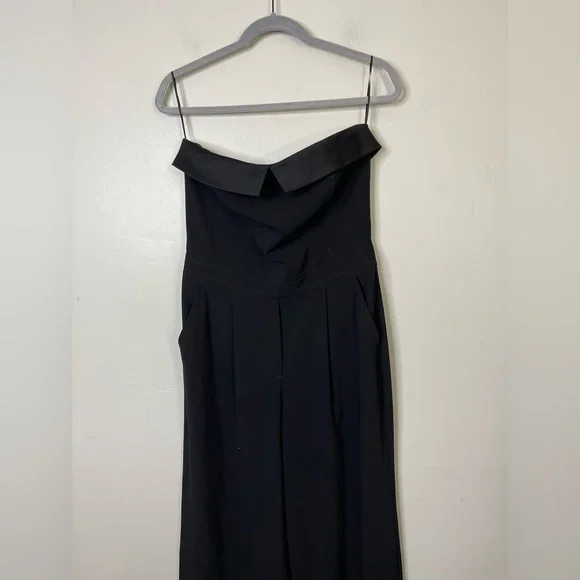 Trina Turk Edda Jumpsuit Sz 8 Satin Trim Wide Leg Strapless in Black Evening